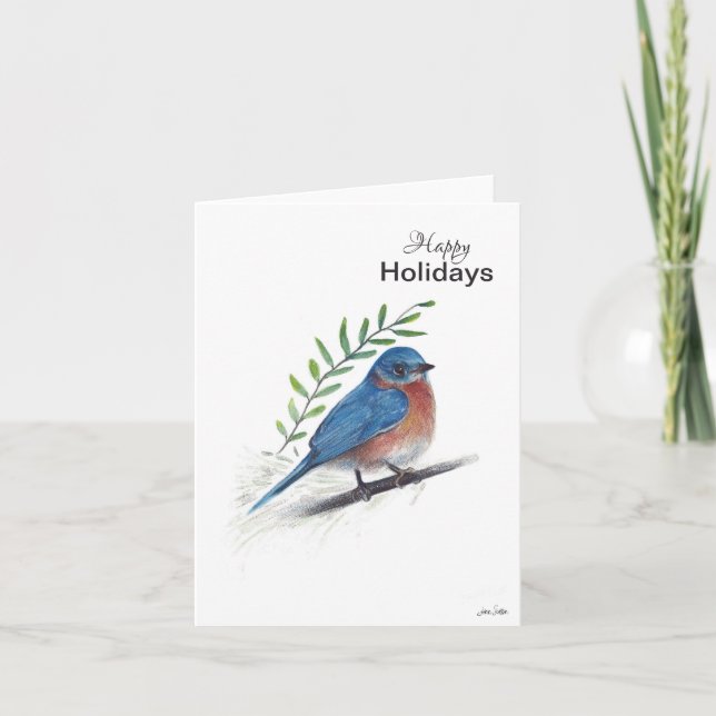Cartão de Pássaro Bluebird de Feriados Felizes (Frente)