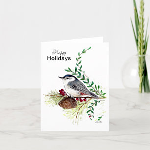 Cartão de Pássaro Nuthatch de Feriados Felizes