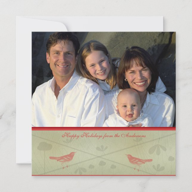 Cartão de Pássaro Vermelho Quadrado Feliz Feriados (Frente)