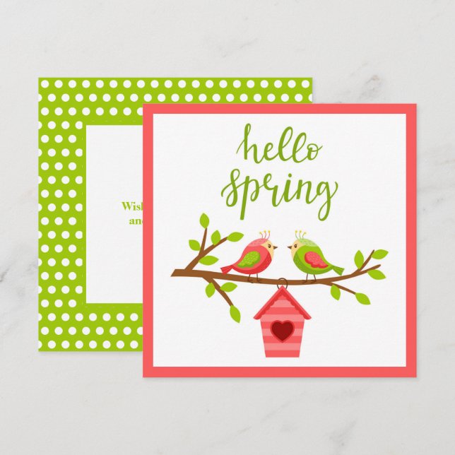Cartão de Pássaros Amorosos da Primavera (Frente/Verso)