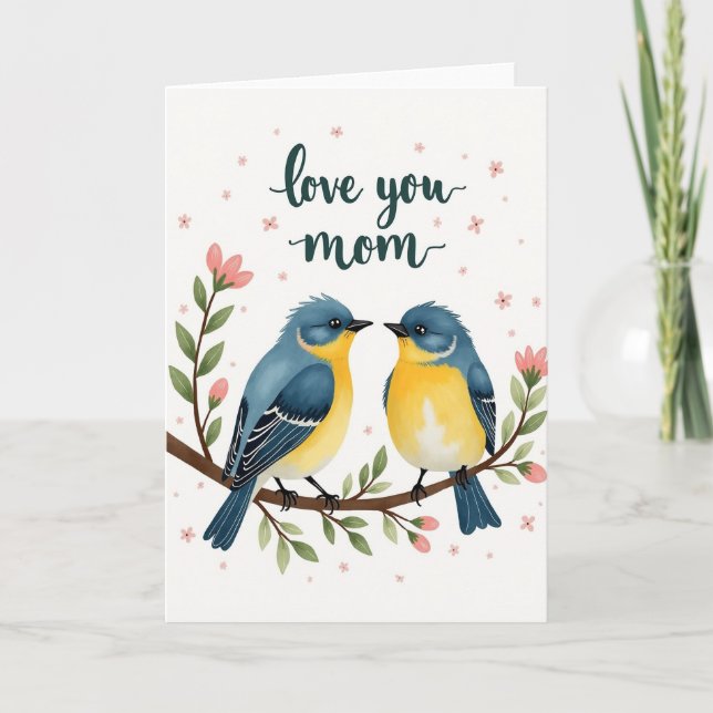 Cartão de Pássaros de Amor com Bolinhas (Frente)