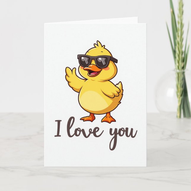 Cartão de Pato de Óculos de Sol Eu Te Amo (Frente)