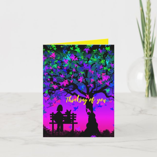 Cartão de Pensamento em Você Pôr do Sol Com Cachor (Frente)