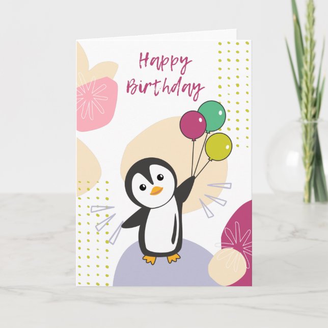 Cartão de Pinguim Desejando Feliz Aniversário (Frente)