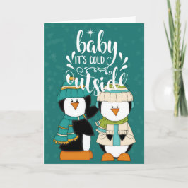 Cartão de Pinguins Baby É Frio Lá Fora