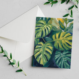 Cartão de Pintura Botânica de Folhas de Monstera