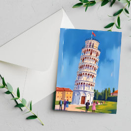 Cartão de Pintura da Torre Inclinada de Pisa Itáli