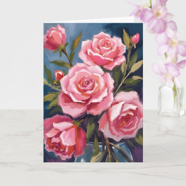 Cartão de Pintura de Buquê de Rosa Rosa Corada (Orquídea)