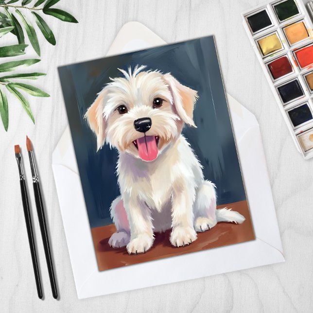 Cartão de Pintura de Cachorro Branco E Puppy (Criador carregado)