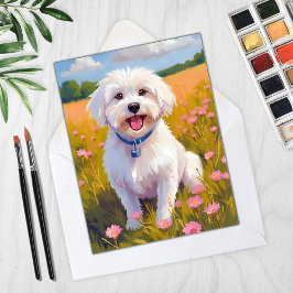 Cartão de pintura de campo de flores de cachorro m