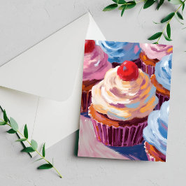 Cartão de pintura de cupcakes de cereja Feliz Aniv
