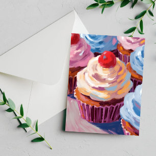 Cartão de pintura de cupcakes de cereja Feliz Aniv