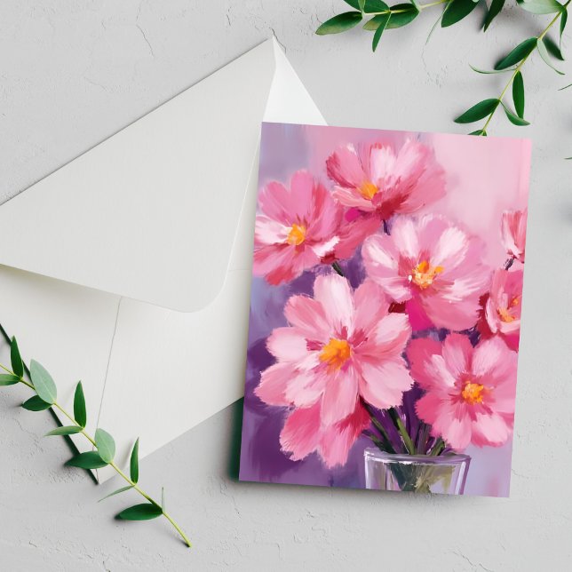 Cartão de Pintura de Flores com Pétalas Rosadas em (Criador carregado)