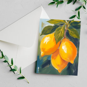 Cartão de pintura de frutas em aquarela de limoeir