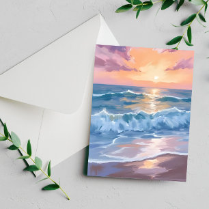 Cartão de pintura de ondas do oceano pastel aquare