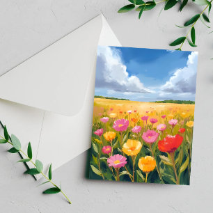 Cartão de pintura de paisagem de campo de flores