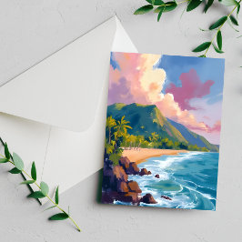 Cartão de pintura de viagem da costa das montanhas