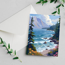 Cartão de pintura de viagem em aquarela Lake Tahoe