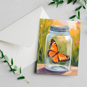 Cartão de Pintura em Aquarela com Borboleta Monarc