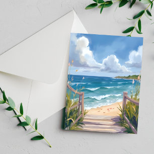 Cartão de pintura em aquarela da trilha da praia c