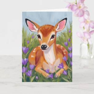 Cartão de Pintura em Aquarela de Filhote de Veado