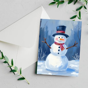 Cartão de Pintura em Aquarela de Inverno do Boneco