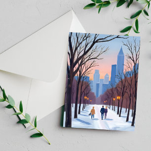 Cartão de Pintura em Aquarela de Inverno do Boston