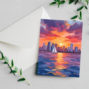Cartão de Pintura em Aquarela do Por do Sol da Sil