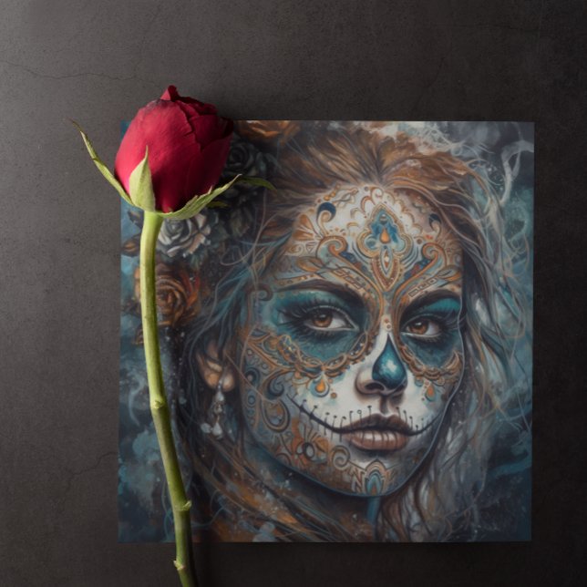 Cartão de Pintura Facial Turquesa do Dia de los Mu (Criador carregado)