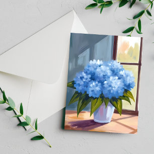 Cartão de pintura floral de buquê de hortênsia azu