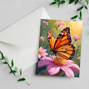 Cartão de Pintura Floral Flor de Rosa Borboleta Mo