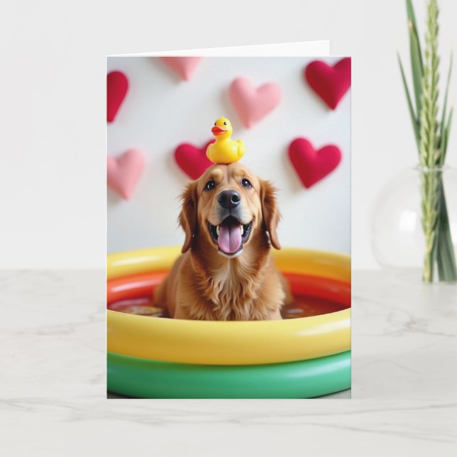 Cartão de Piscina do Golden Retriever Alegre (Frente)
