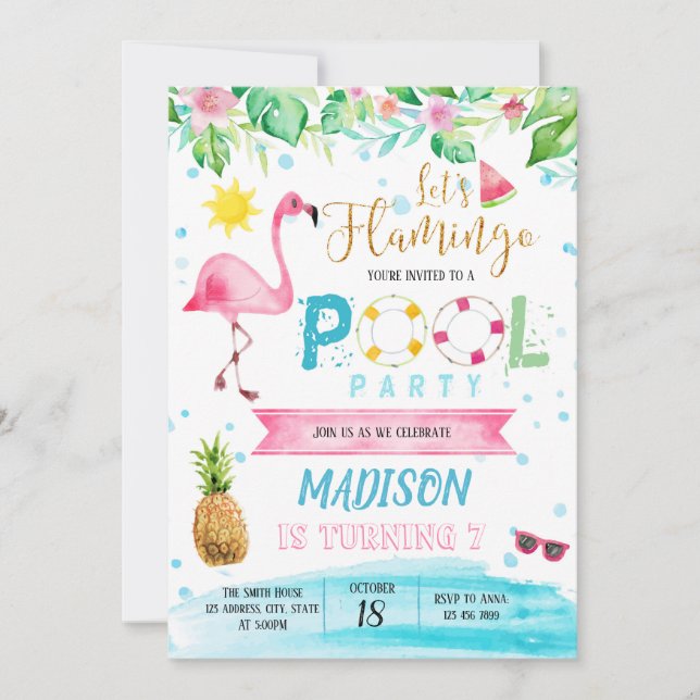 Cartão de piscina Flamingo (Frente)