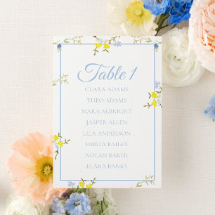 Cartão de Plano de Assentos de Casamento Azul e Am