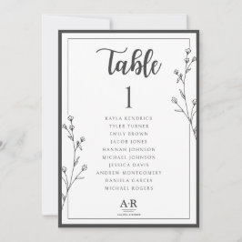 Cartão de Plano de Assentos de Casamento Preto e B