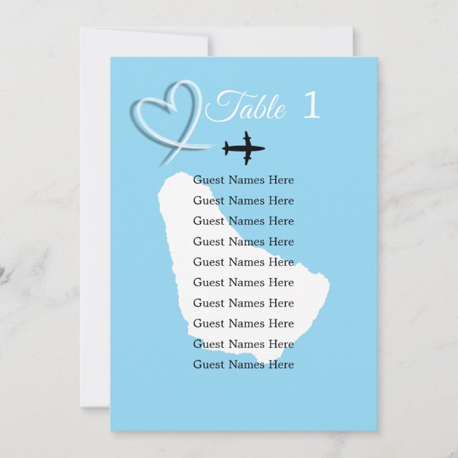 Cartão de Plano de Mesa de Casamento de Barbados (Frente)