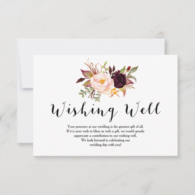 Cartão de Poço de Desejos de Casamento Floral Borg (Frente)