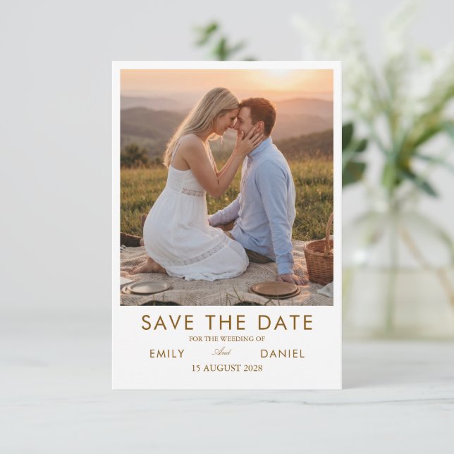 cartão de pôr do sol romântico para salvar a data (Em pé/Frente)