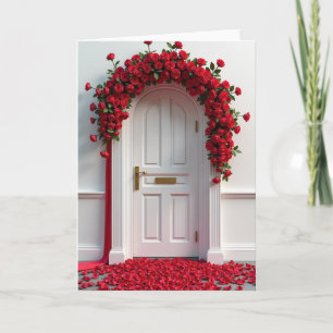 Cartão de Porta Rosas Vermelhas Minimalista