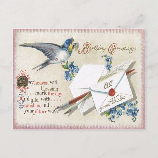 Cartão de Posto de Aniversário Antiquado - Flores  (Frente)