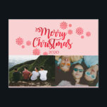 Cartão de Posto de fotografias de Natal com vermel<br><div class="desc">Personalize esta placa de Posto de fotos de Natal rosa com brilho com suas fotos e nomes.</div>