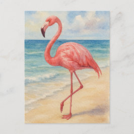 Cartão de Posto de praia Watercolor Flamingo