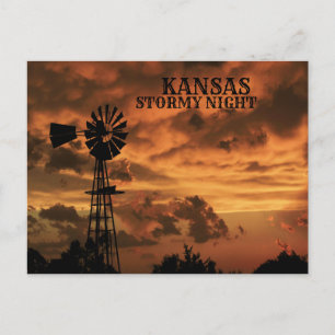 CARTÃO DE POSTO de Windmill Night Stormy do Kansas