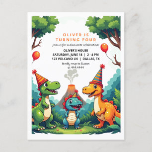 Cartão de Posto do Convite de aniversário Dino Din
