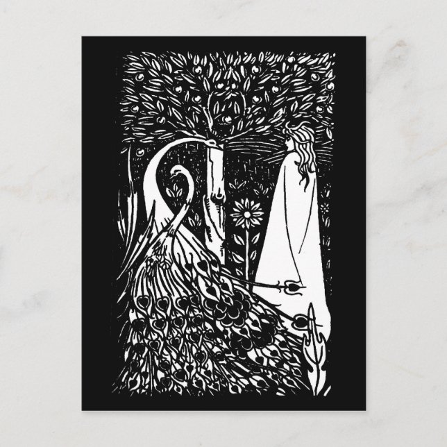 Cartão de Posto Lady & Peacocks de Beardsley Nouve (Frente)