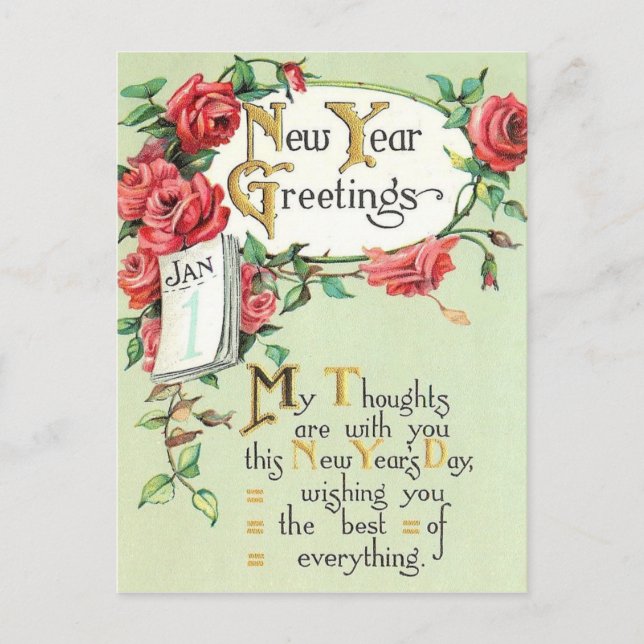 Cartão de Posto Vintage de Ano Novo (Frente)
