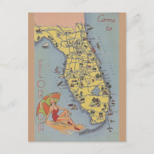 Cartão de Posto Vintage Florida Map