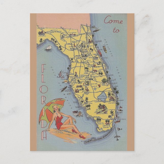 Cartão de Posto Vintage Florida Map (Frente)