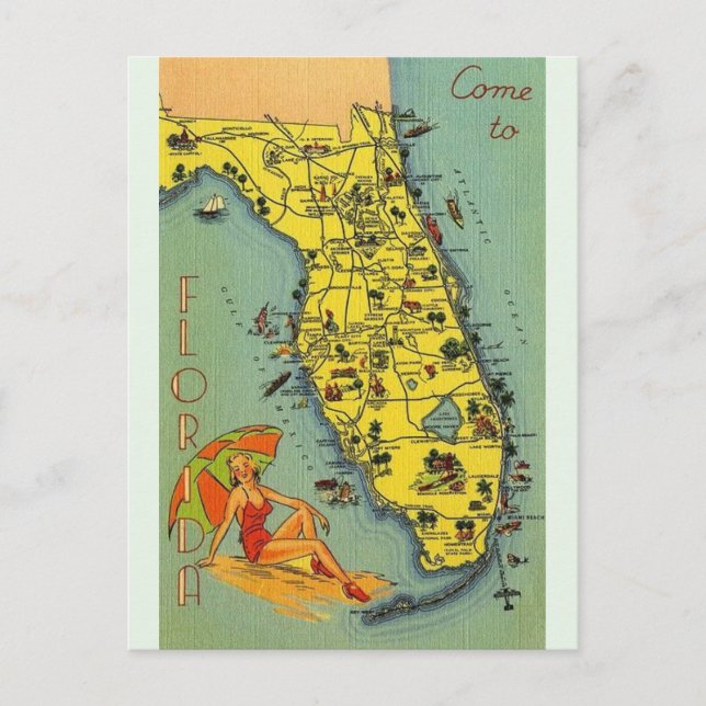 Cartão de Posto Vintage Florida Map (Frente)