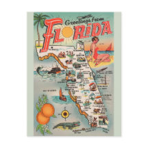 Cartão de Posto Vintage Florida Map